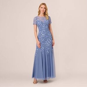 Adrianna Papell Size 24W NWT Light Blue Beaded Gown Wedding Guest Formal Dress